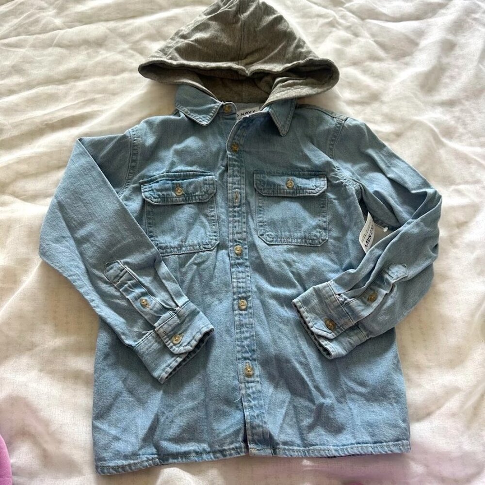 OLD NAVY Long-Sleeve Hooded Utility Jean Shirt for Boys SIZE 8